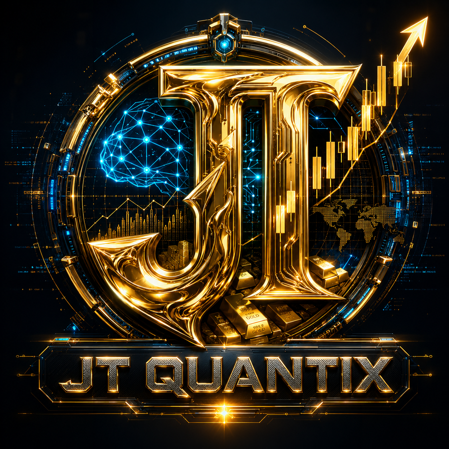 JT QUANTIX gold and cyan AI trading logo